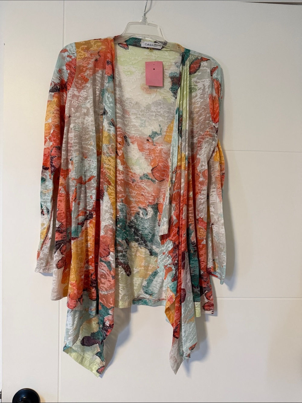 Lightweight Multicolor Watercolor Open-Front Cardigan Sweater